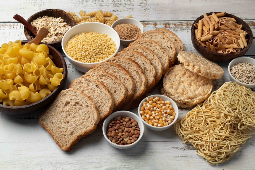 Carbohydrates, bread, nuts, pasta